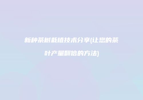 新种茶树栽植技术分享(让您的茶叶产量翻倍的方法)