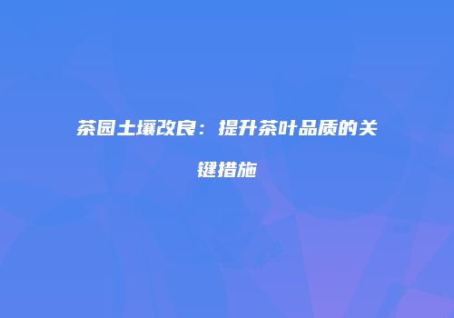 茶园土壤改良：提升茶叶品质的关键措施