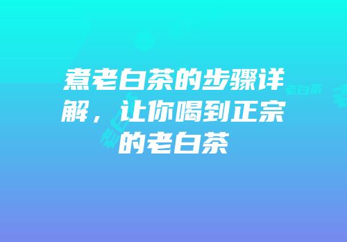 煮老白茶的步骤详解，让你喝到正宗的老白茶