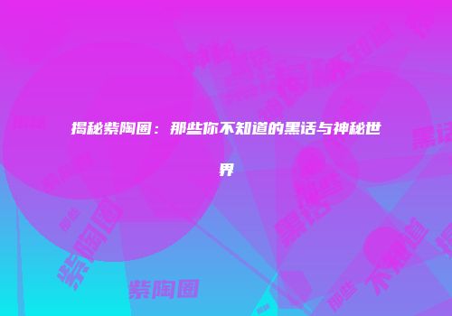 揭秘紫陶圈：那些你不知道的黑话与神秘世界