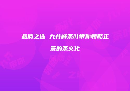 品质之选 九井峰茶叶带你领略正宗的茶文化