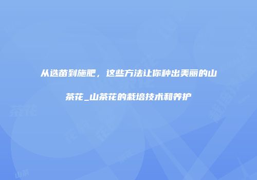 从选苗到施肥，这些方法让你种出美丽的山茶花_山茶花的栽培技术和养护