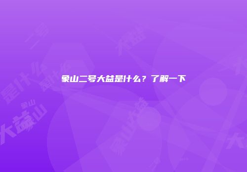 象山二号大益是什么？了解一下