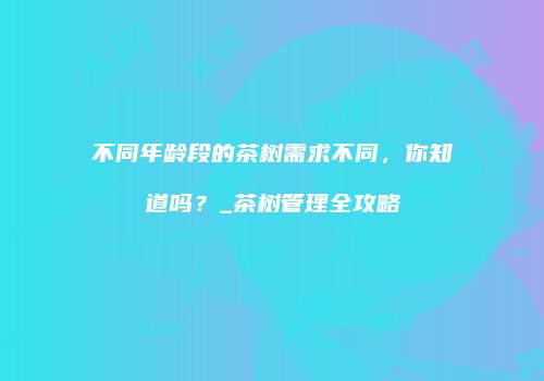 不同年龄段的茶树需求不同，你知道吗？_茶树管理全攻略