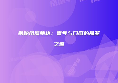 揭秘凤凰单枞：香气与口感的品鉴之道