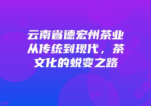 云南省德宏州茶业从传统到现代，茶文化的蜕变之路