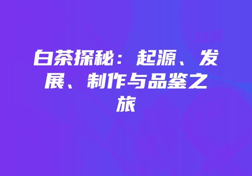白茶探秘：起源、发展、制作与品鉴之旅