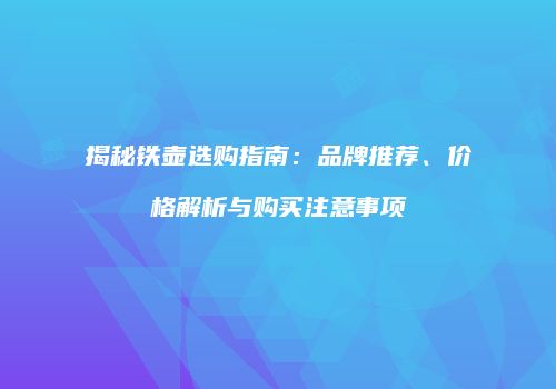 揭秘铁壶选购指南：品牌推荐、价格解析与购买注意事项