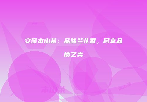 安溪本山茶：品味兰花香，尽享品质之美