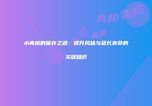 小青柑的保存之道：提升风味与延长寿命的关键知识
