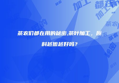 茶农们都在用的秘密,茶叶加工，原料越嫩越好吗？