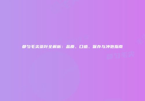 都匀毛尖茶叶全解析：品质、口感、保存与冲泡指南