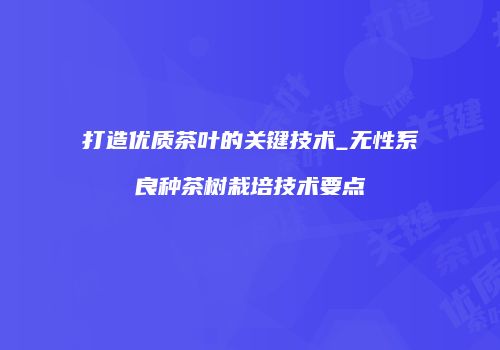打造优质茶叶的关键技术_无性系良种茶树栽培技术要点