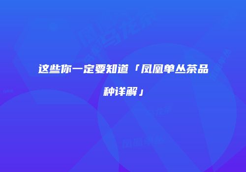 这些你一定要知道「凤凰单丛茶品种详解」