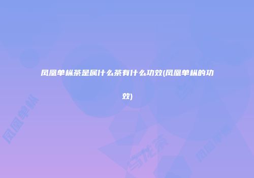 凤凰单枞茶是属什么茶有什么功效(凤凰单枞的功效)