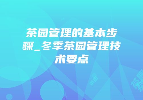 茶园管理的基本步骤_冬季茶园管理技术要点