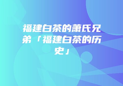 福建白茶的萧氏兄弟「福建白茶的历史」