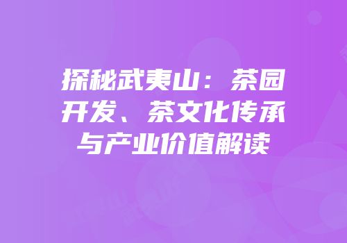探秘武夷山：茶园开发、茶文化传承与产业价值解读