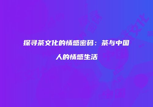 探寻茶文化的情感密码：茶与中国人的情感生活