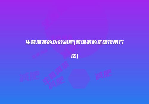 生普洱茶的功效减肥(普洱茶的正确饮用方法)