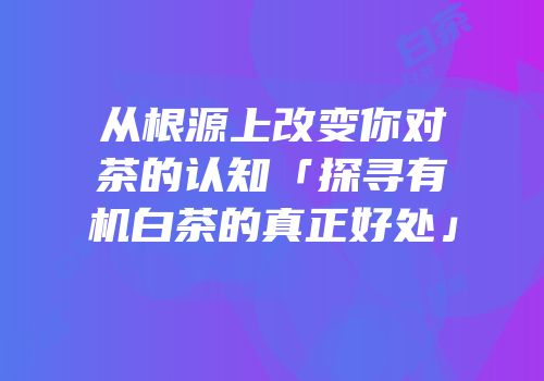 从根源上改变你对茶的认知「探寻有机白茶的真正好处」