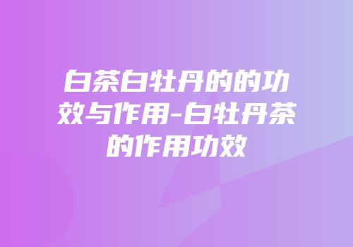 白茶白牡丹的的功效与作用-白牡丹茶的作用功效