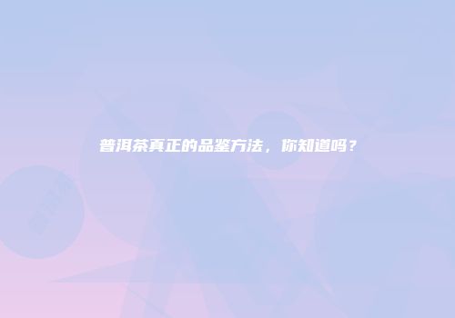 普洱茶真正的品鉴方法，你知道吗？