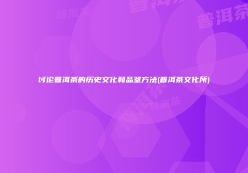 讨论普洱茶的历史文化和品鉴方法(普洱茶文化所)