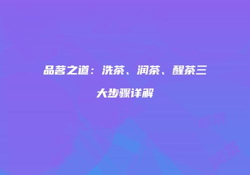 品茗之道：洗茶、润茶、醒茶三大步骤详解
