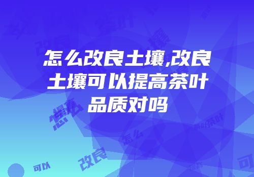 怎么改良土壤,改良土壤可以提高茶叶品质对吗
