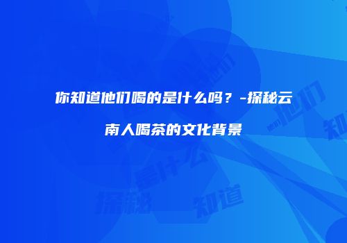 你知道他们喝的是什么吗？-探秘云南人喝茶的文化背景
