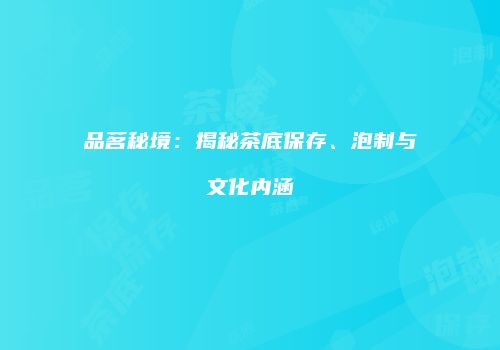 品茗秘境：揭秘茶底保存、泡制与文化内涵