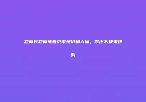 勐海县勐海镇春茶市场价格大涨，你还不快来抢购