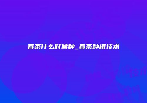 春茶什么时候种_春茶种植技术