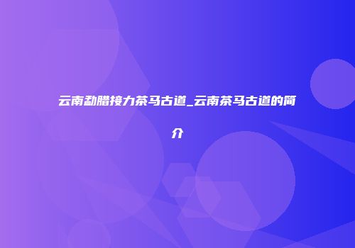 云南勐腊接力茶马古道_云南茶马古道的简介