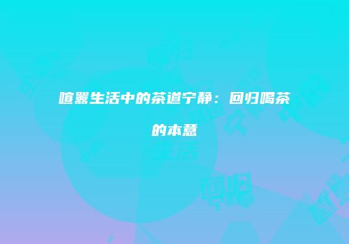 喧嚣生活中的茶道宁静：回归喝茶的本意