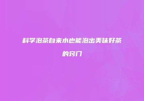 科学泡茶自来水也能泡出美味好茶的窍门