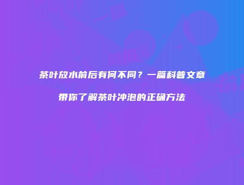茶叶放水前后有何不同？一篇科普文章带你了解茶叶冲泡的正确方法