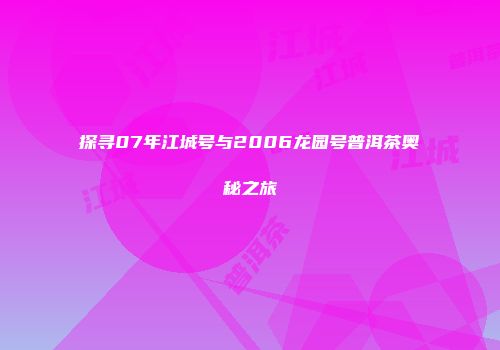 探寻07年江城号与2006龙园号普洱茶奥秘之旅