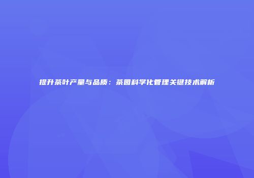 提升茶叶产量与品质：茶园科学化管理关键技术解析