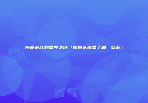 探秘茶叶的香气之谜「如何从茶香了解一款茶」