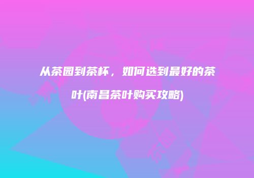 从茶园到茶杯，如何选到最好的茶叶(南昌茶叶购买攻略)