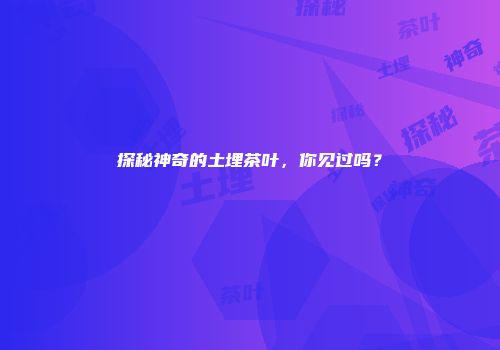 探秘神奇的土埋茶叶，你见过吗？