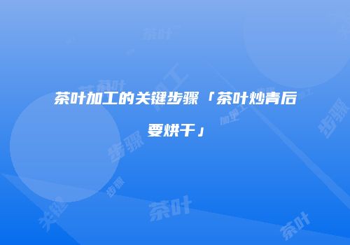 茶叶加工的关键步骤「茶叶炒青后要烘干」