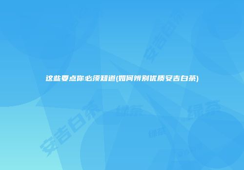 这些要点你必须知道(如何辨别优质安吉白茶)