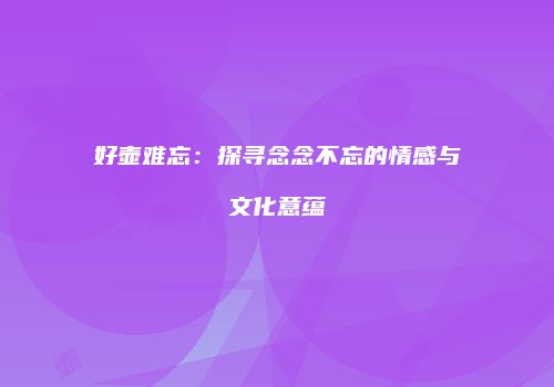 好壶难忘：探寻念念不忘的情感与文化意蕴