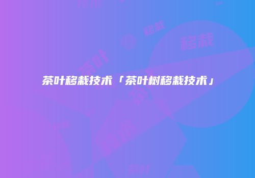 茶叶移栽技术「茶叶树移栽技术」