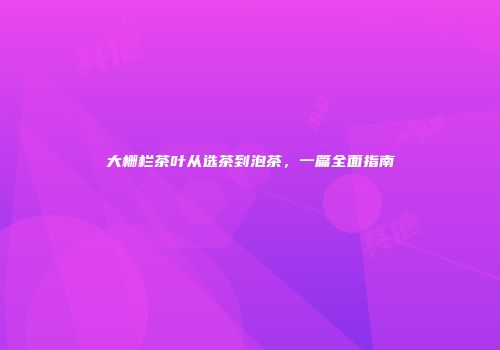 大栅栏茶叶从选茶到泡茶，一篇全面指南