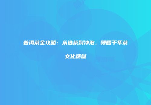普洱茶全攻略：从选茶到冲泡，领略千年茶文化精髓