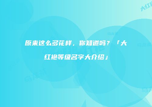原来这么多花样，你知道吗？「大红袍等级名字大介绍」